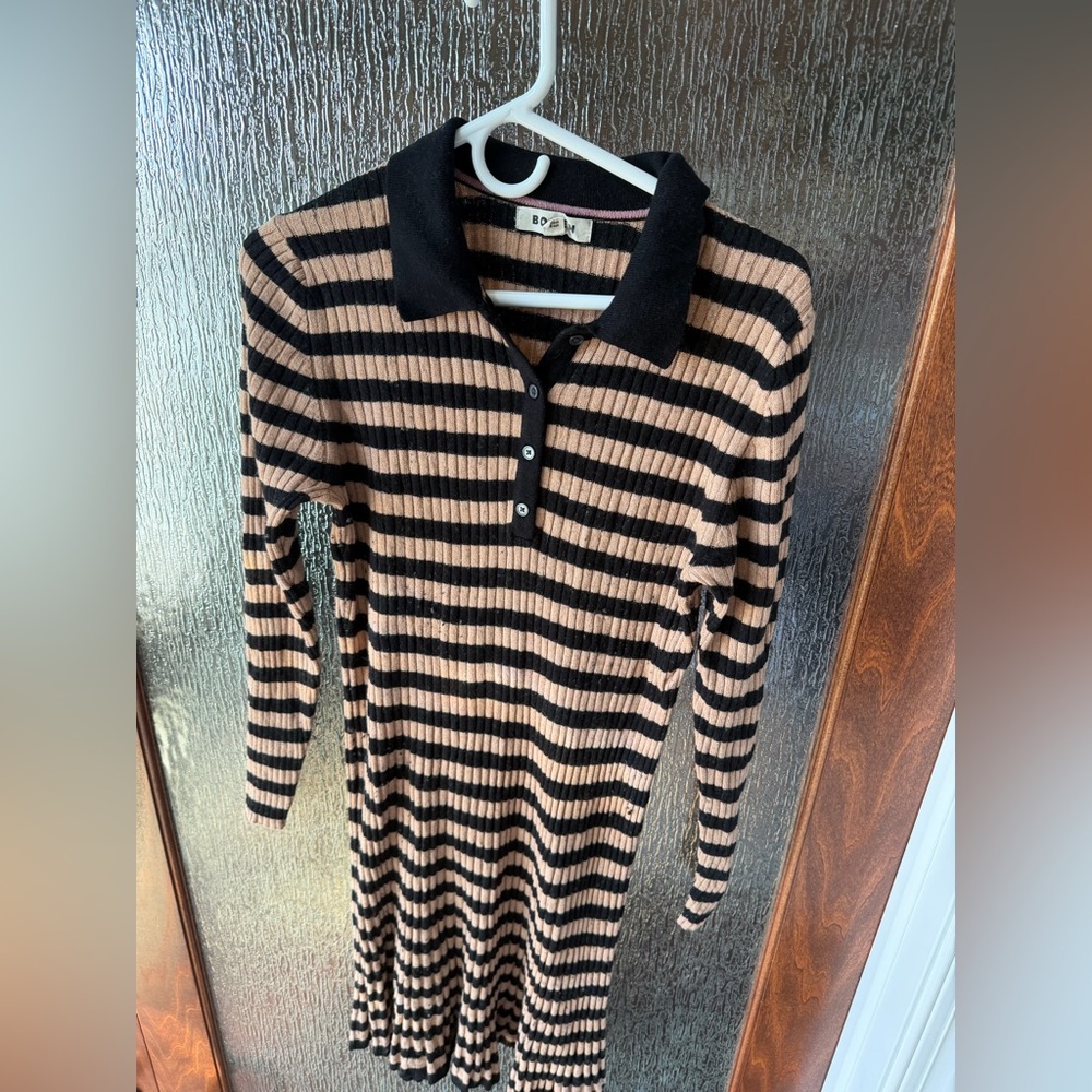 Boden Black and Tan Striped Long Sleeve Dress